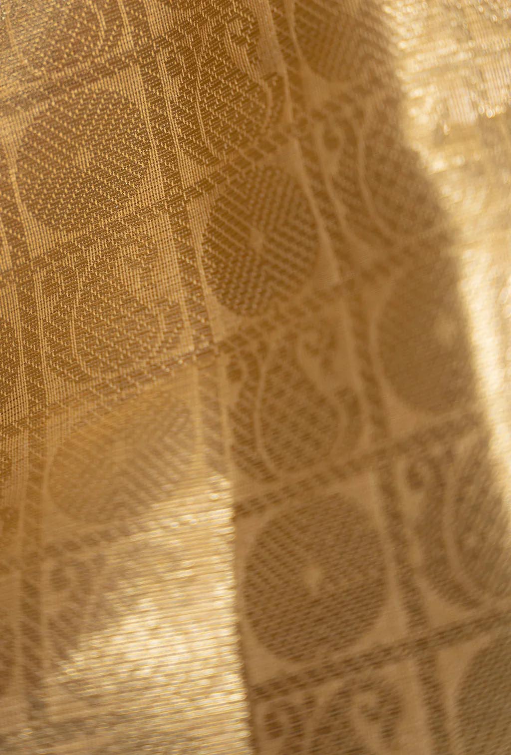 Tissue Silk Saree In Golden And Pink With Paisley Motifs