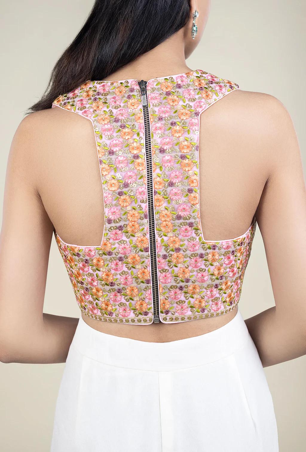 Pink Gold Sequence Embroidery Blouse