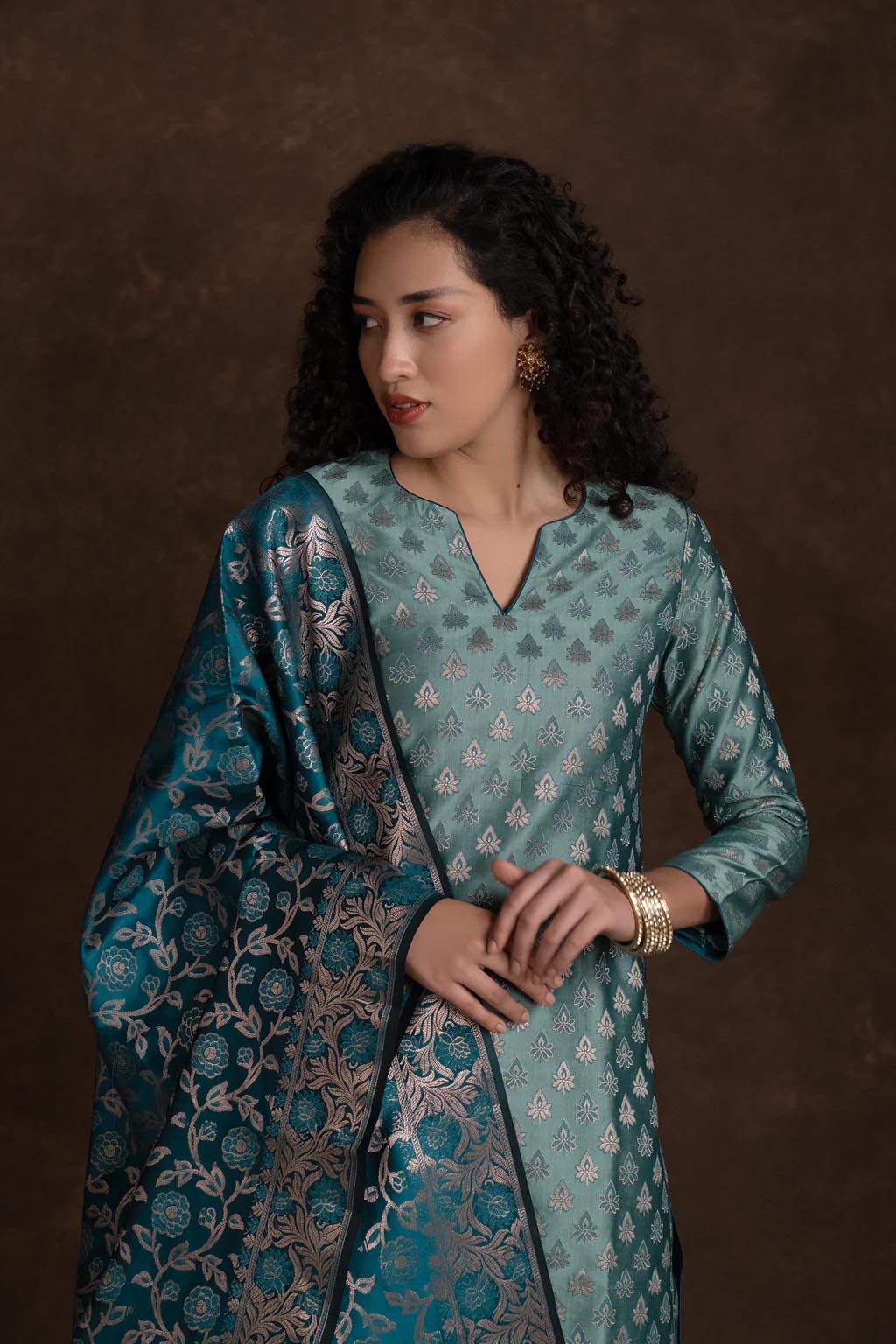 Light Sea Green Zari Motif Kurta Set