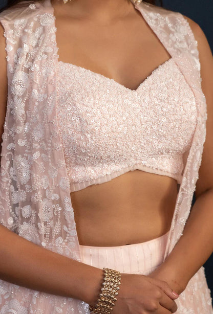 Glacier Peach Three piece Embroidered Lehenga Set