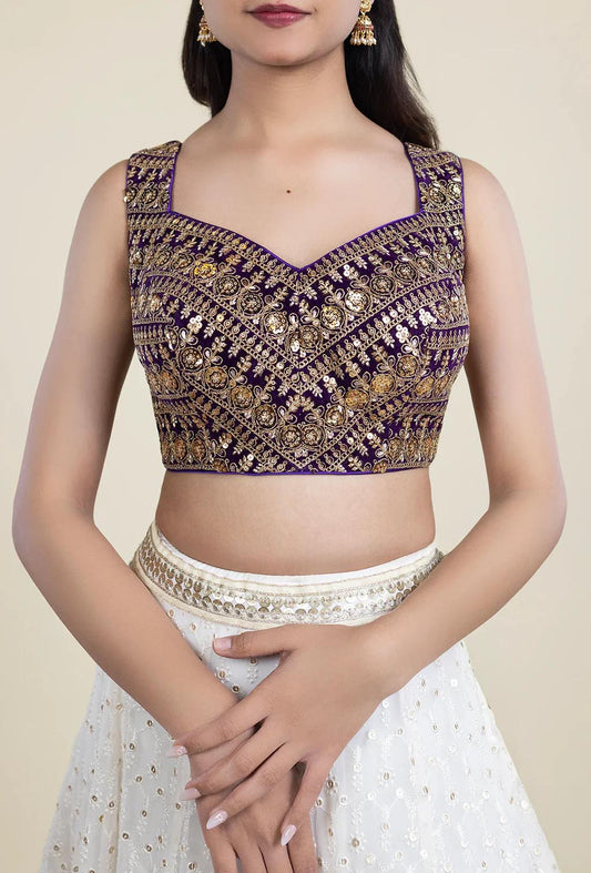Baingani Purple with Gold Sequence Embroidered Blouse
