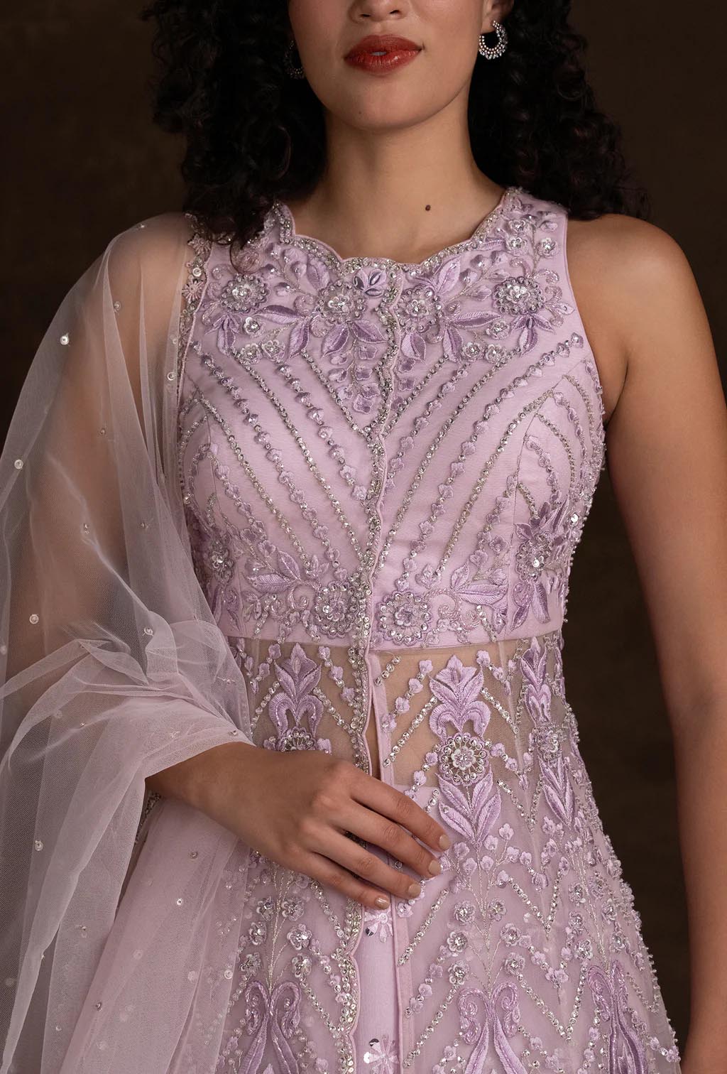 Aspen Lavender Jacket Blouse Mirror and Cut Dana Lehenga Set