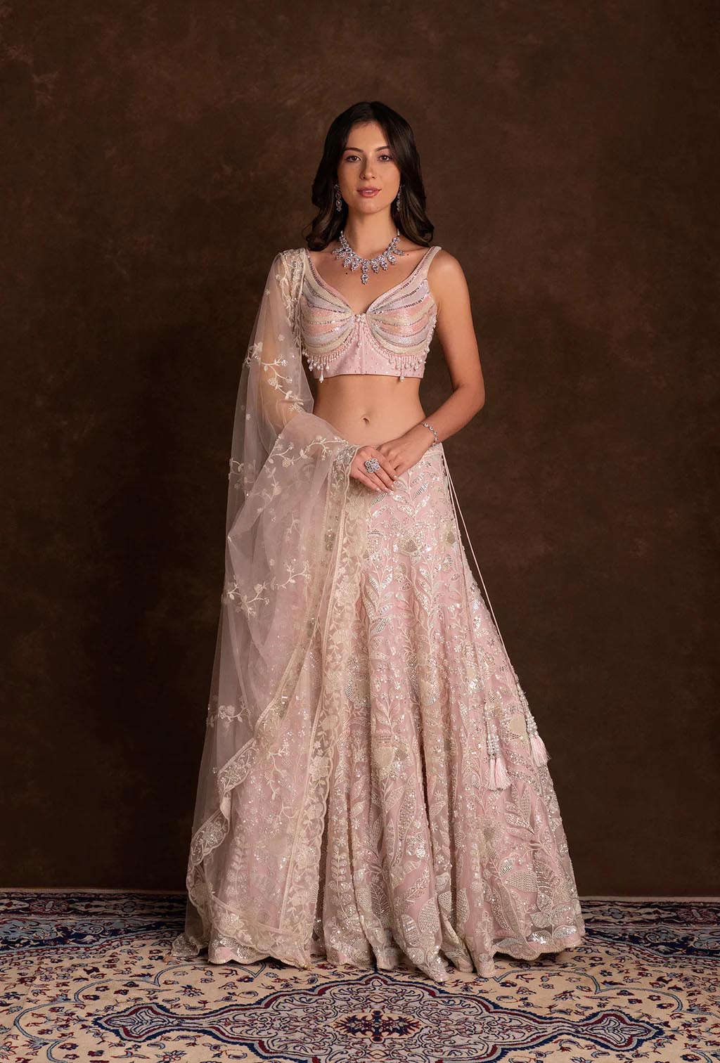 Elara Lavender Embroidered Lehenga Set with Pearl Tassels