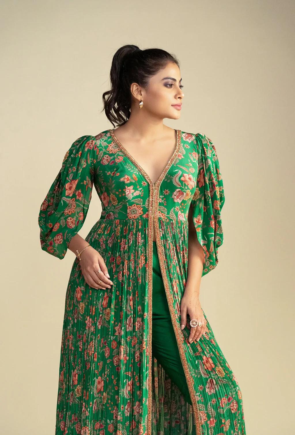 Marine Green Front Slit Jacket Kurta Set