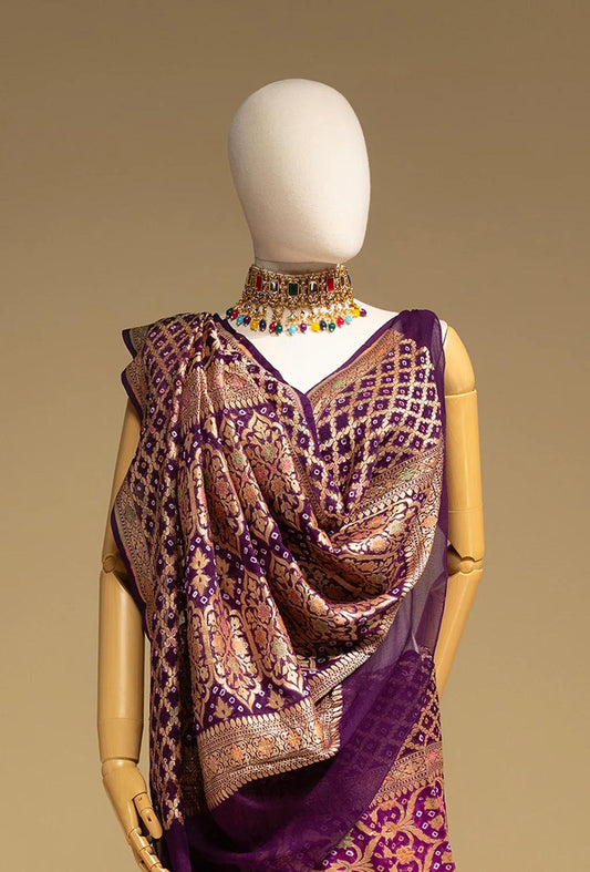 Purple Bandhani Tilfi Khadi Georgette Saree