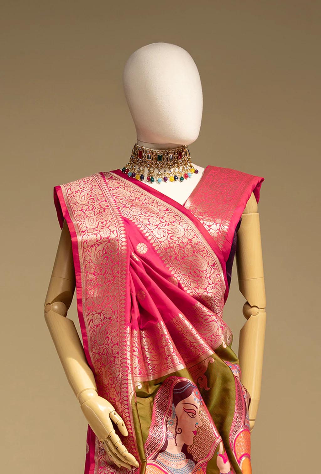 Rani Pink Artisanal Kalamkari Bridal Silk Saree