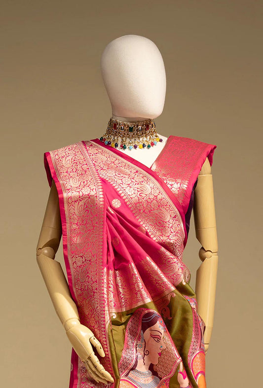 Rani Pink Artisanal Kalamkari Bridal Silk Saree
