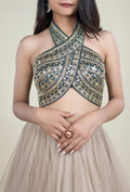 Teal Green Blouse with Golden Embroidery