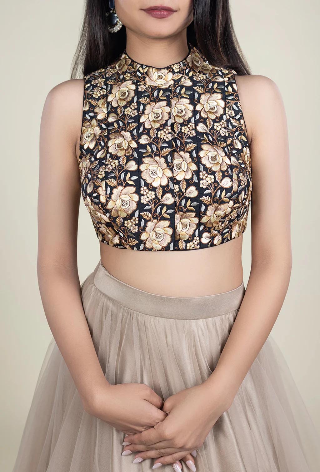 Black Floral Heavy Embroidery Blouse