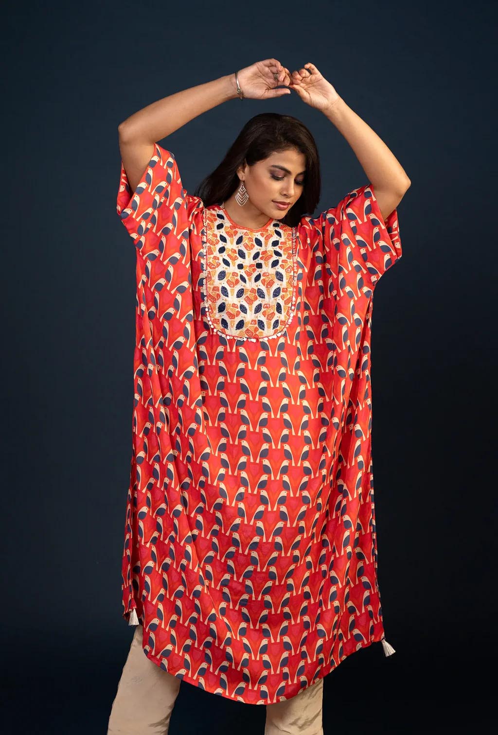 Rose Red Digital Print Kaftaan & Pant Set