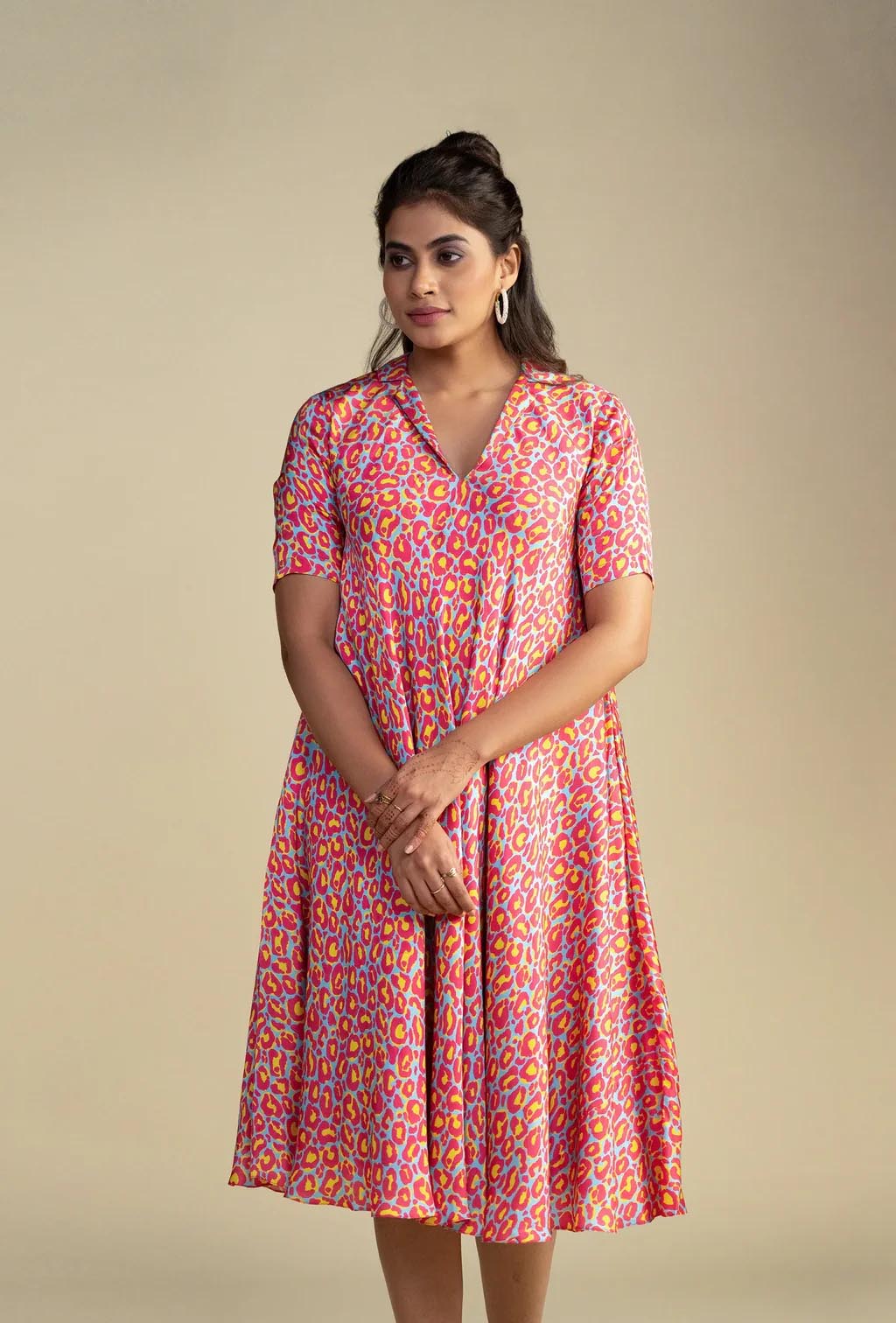 Rani Pink Modal Satin A-line Dress