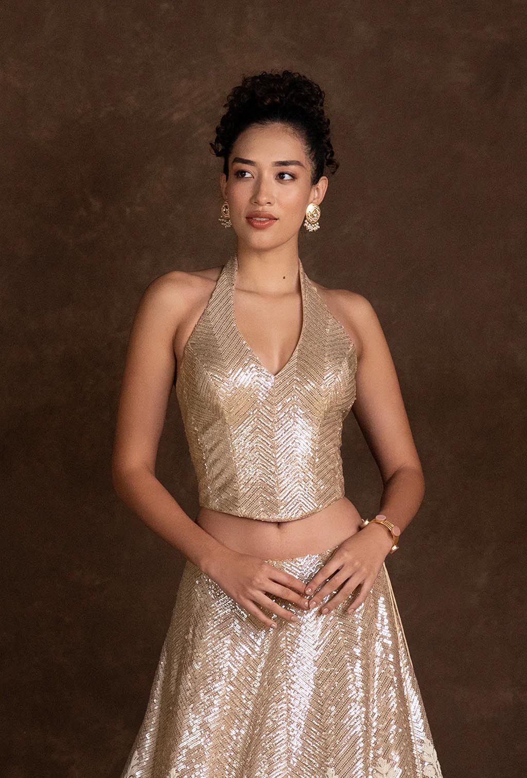 Ferne Contemporary Corset Lehenga with Sequins and Stonework