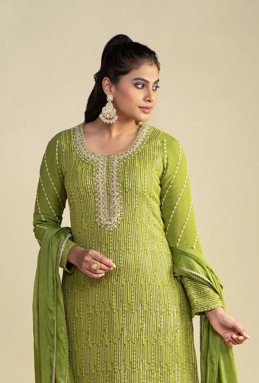 Pear Green Ethnic Kurta Set With Resham Work
