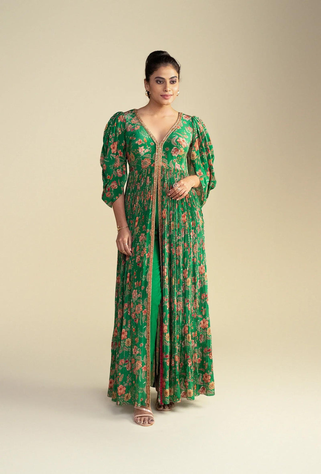 Marine Green Front Slit Jacket Kurta Set