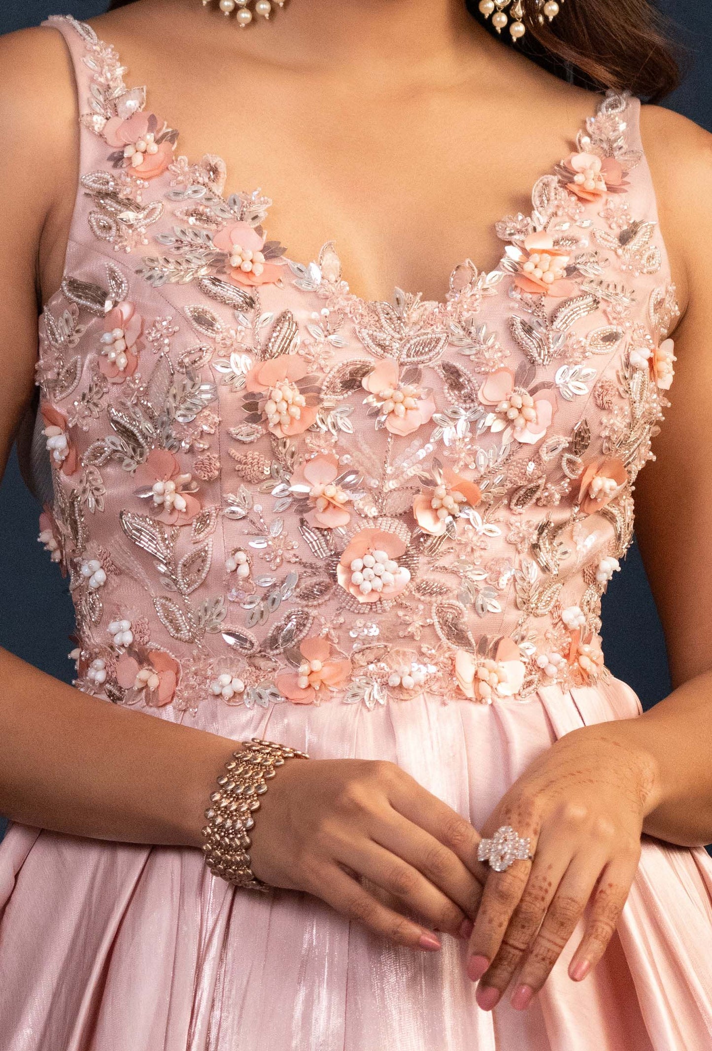 Juliet Pink Gabana Silk Crystal Embroidered Gown