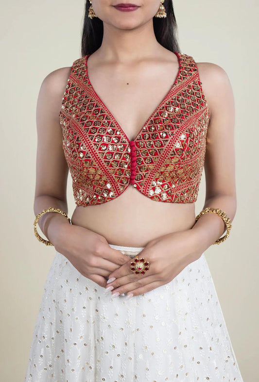 Refined Red Velvet Blouse