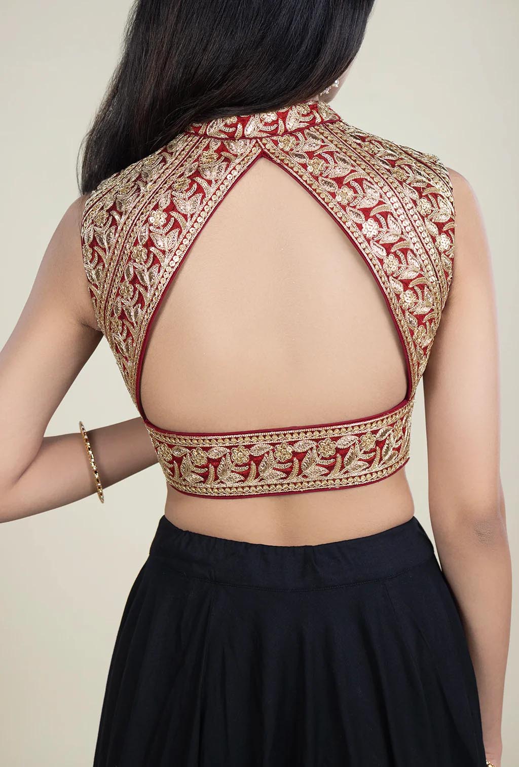 Maroon Sequence and Zardozi Hand Embroidery Blouse