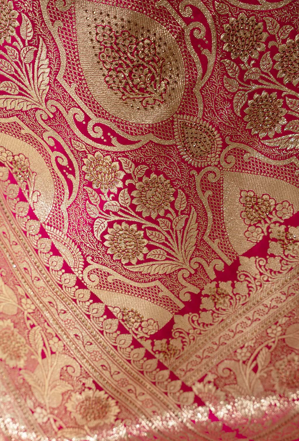 Rani Pink Katan Silk Saree with Zari Buttiwork