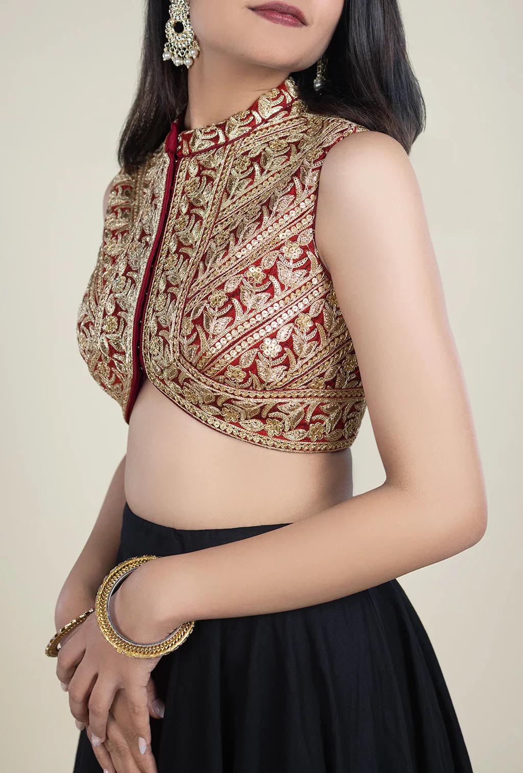 Maroon Sequence and Zardozi Hand Embroidery Blouse
