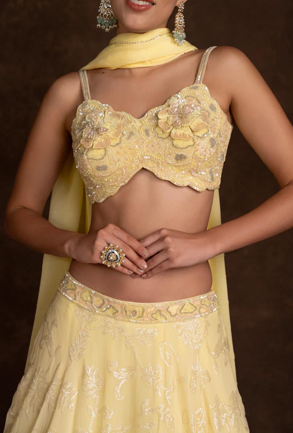 Iris Pastel Yellow Sequined Embroidery Lehenga Set