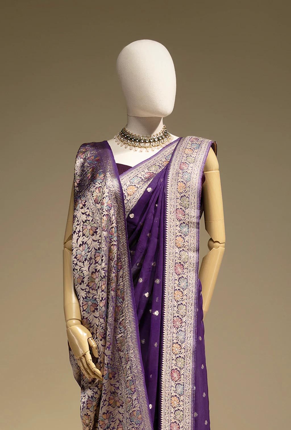 Purple Khadi Georgette Saree with Meenakari Floral Border