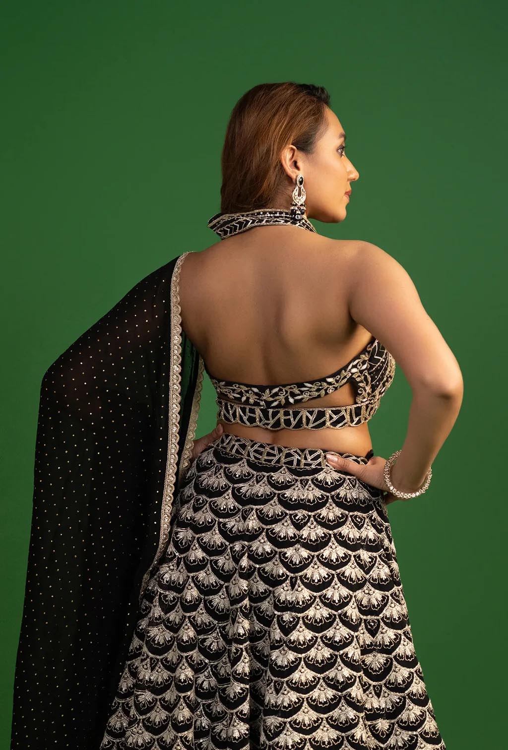 Zariya Black Zardozi Scalloped Lehenga Set