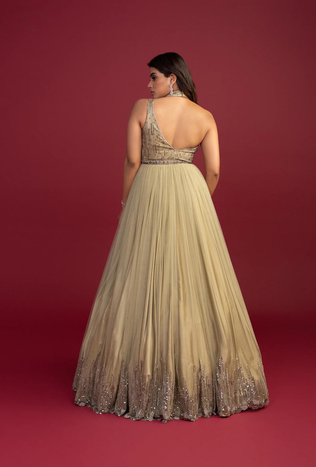 Gloria Shimmer Green Cut Dana & Sequins Gown