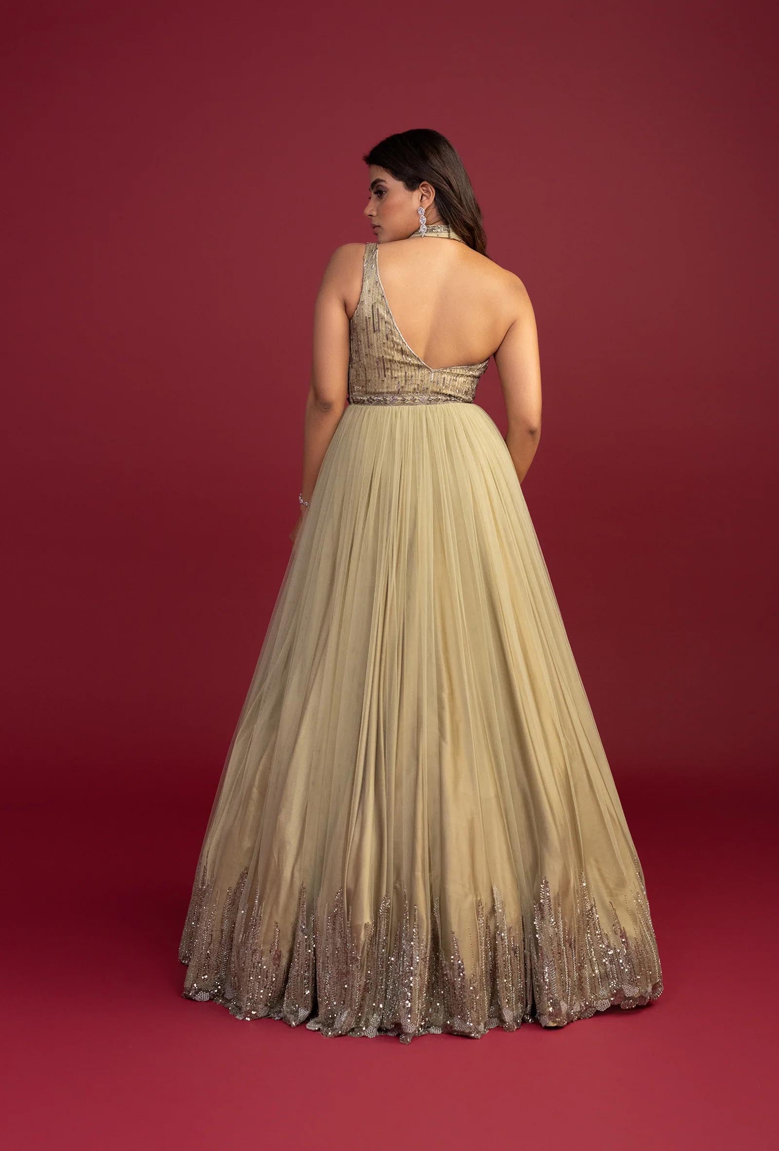 Gloria Shimmer Green Cut Dana & Sequins Gown