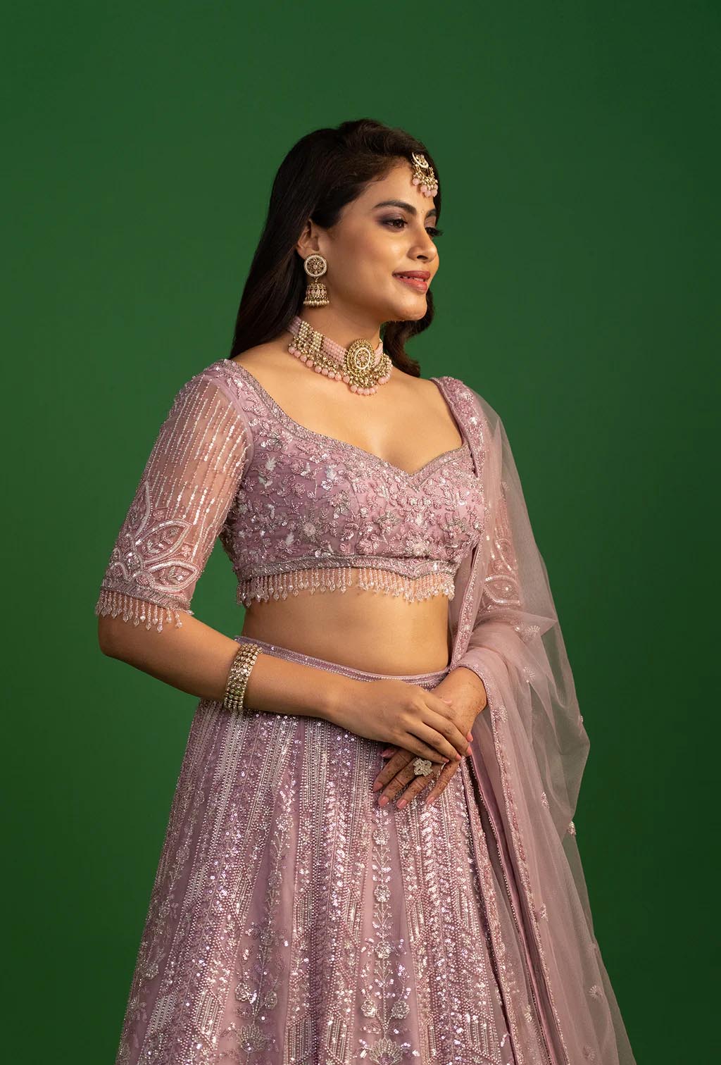 Sable Lilac Mauve Net Sequin Embroidery Lehenga Set