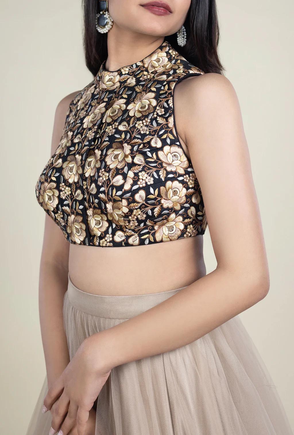 Black Floral Heavy Embroidery Blouse