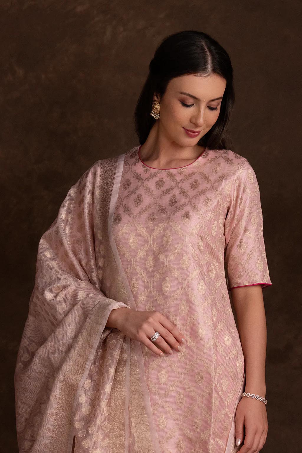 Blush Pink Zari Motif Kurta Set