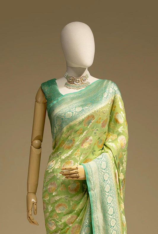Green Banarasi Meenakari Khinkwab Brocade Saree