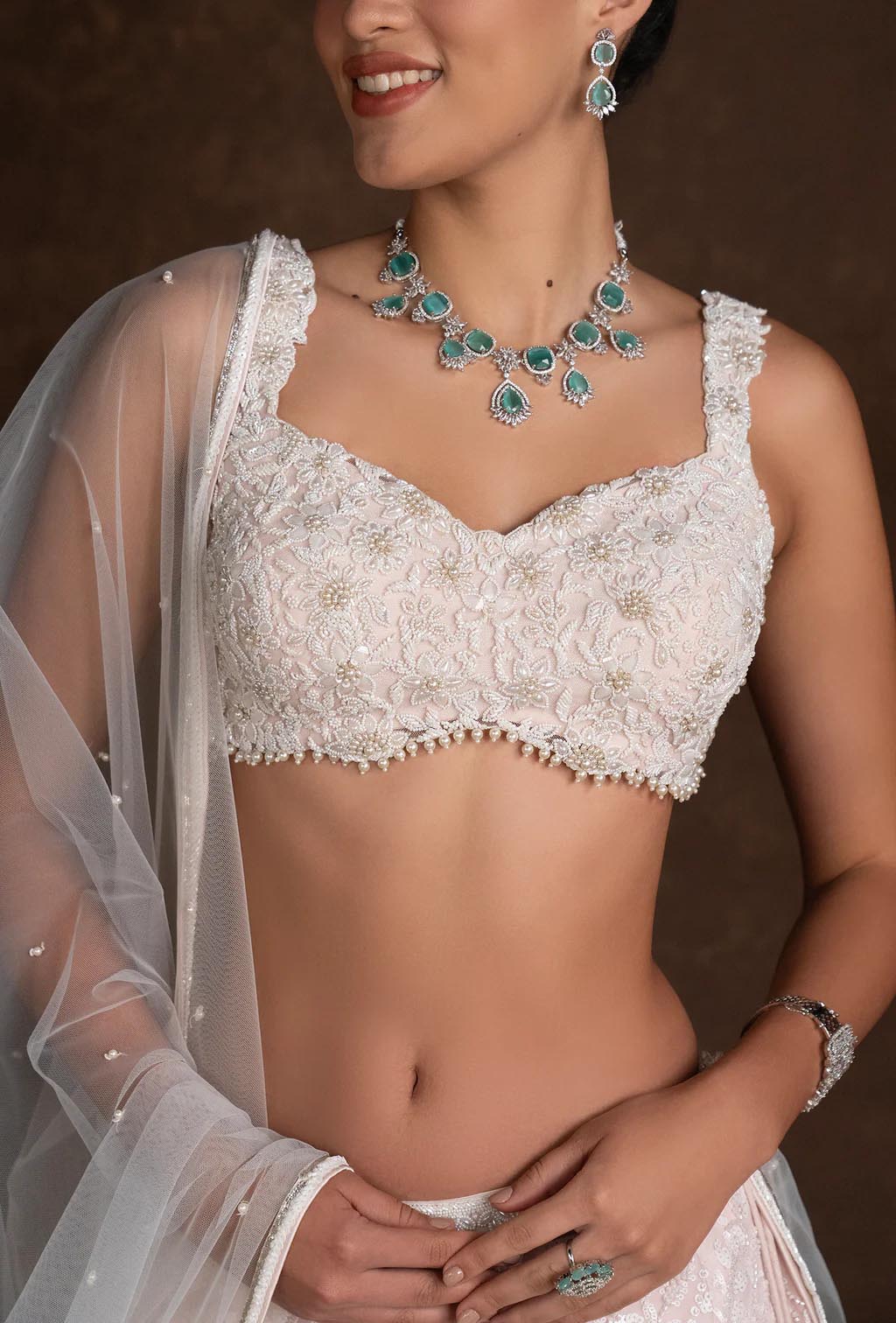 Amara Ombre Pink and Blue Crystal Embellished Lehenga Set