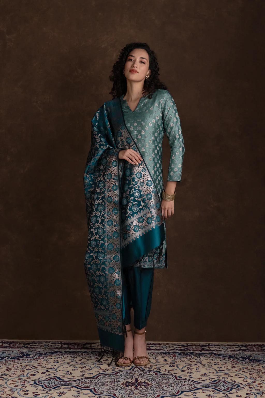 Light Sea Green Zari Motif Kurta Set