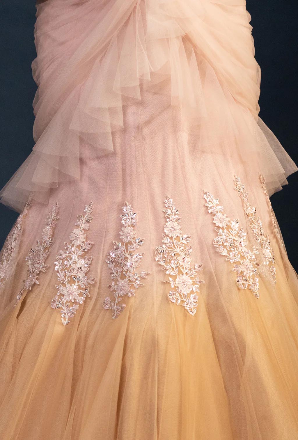 Oasis Dual Color Mermaid Ruffle Lehenga Set with Attached Dupatta