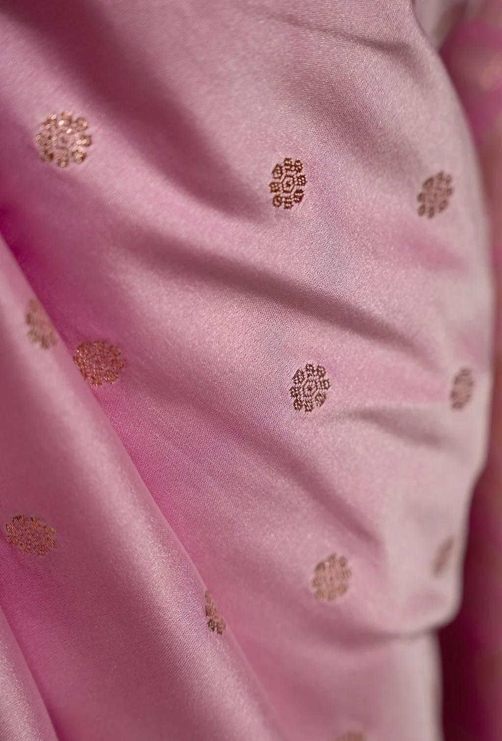Mashru Silk Saree In Lavender Pink With Zari Buttiwork