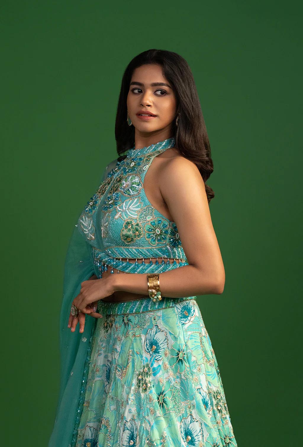 Atlantis Aquamarine Blue  Lehenga with Embellished Blouse Set