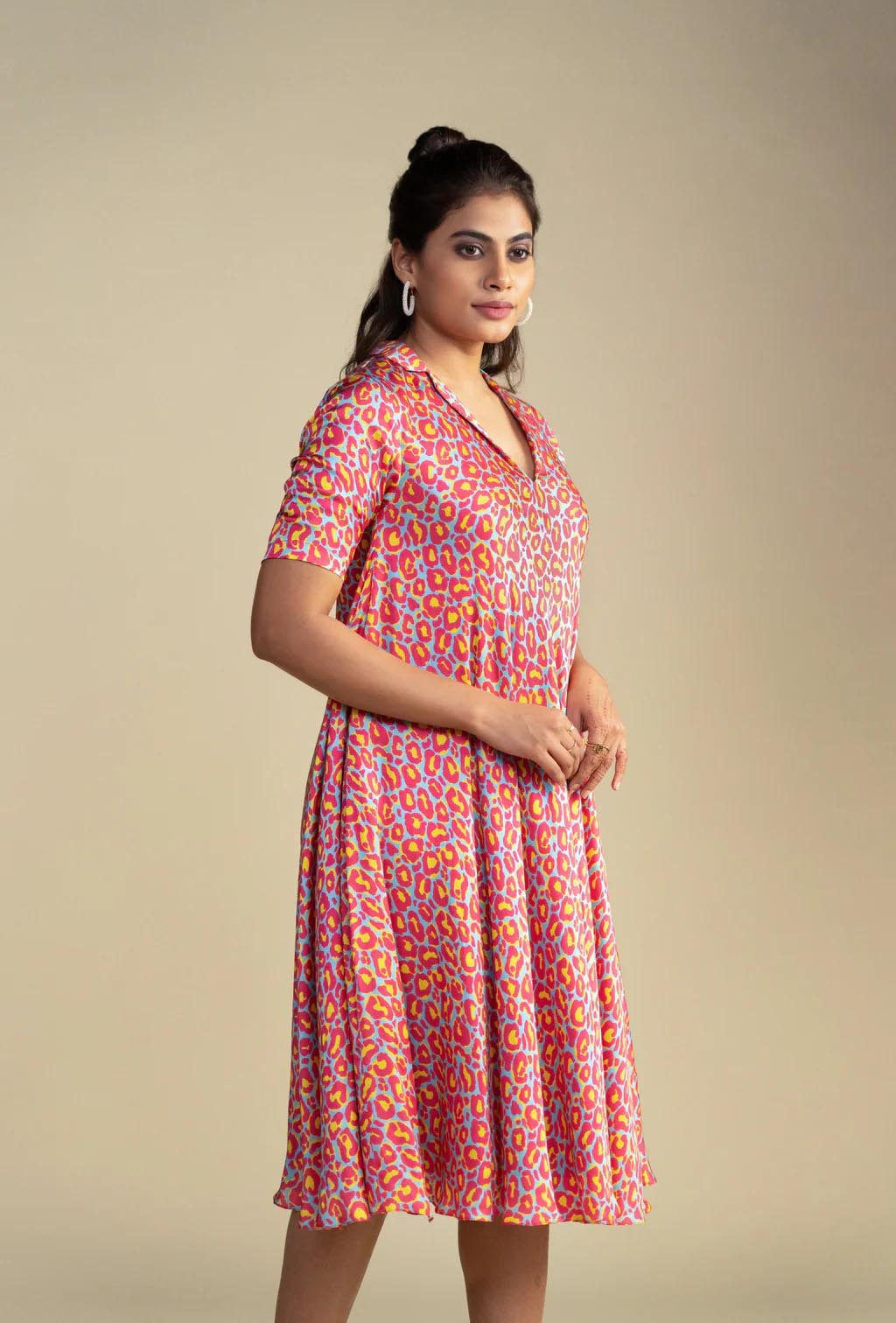 Rani Pink Modal Satin A-line Dress