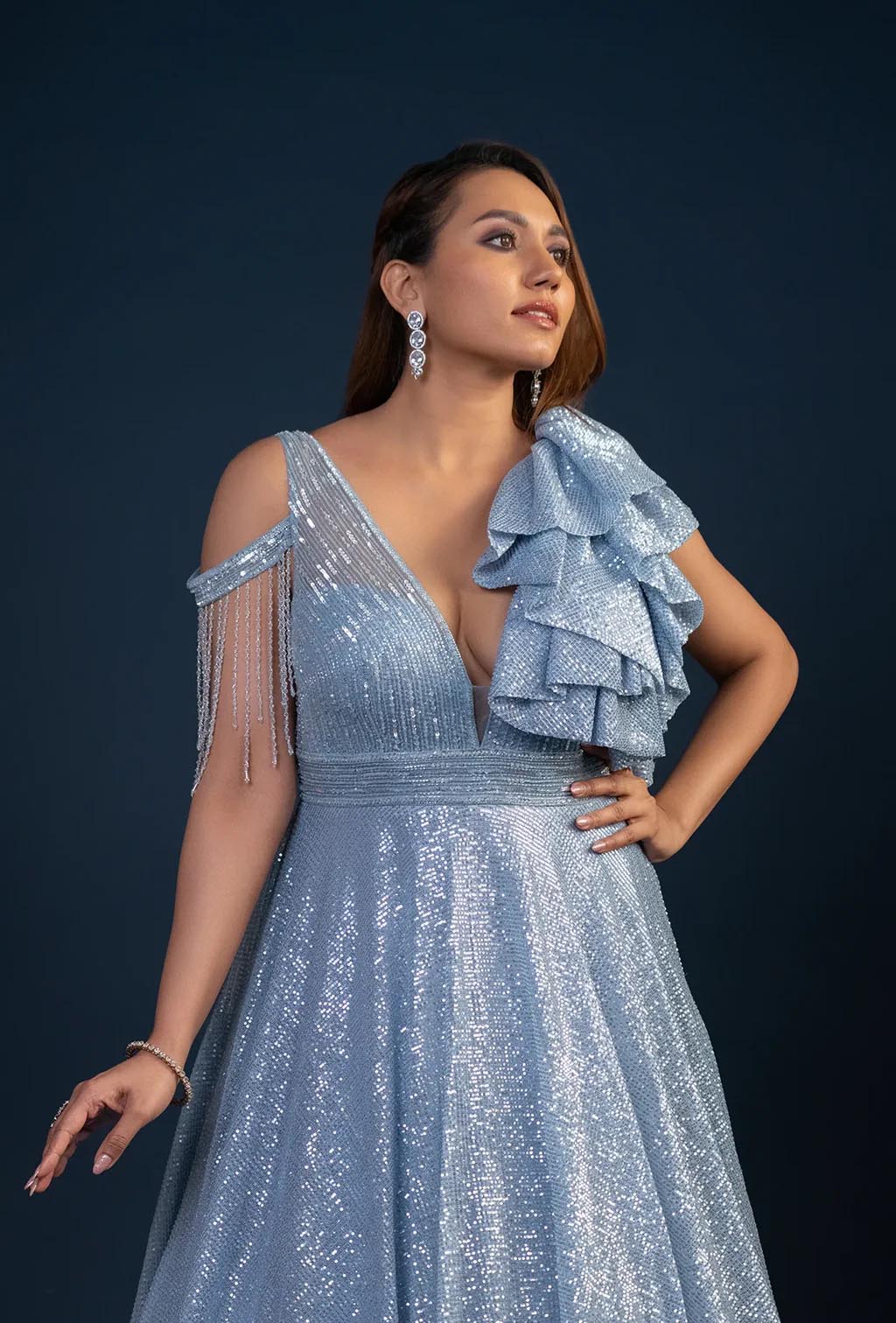 Ophelia Powder Blue Ruffle Sleeve Gown
