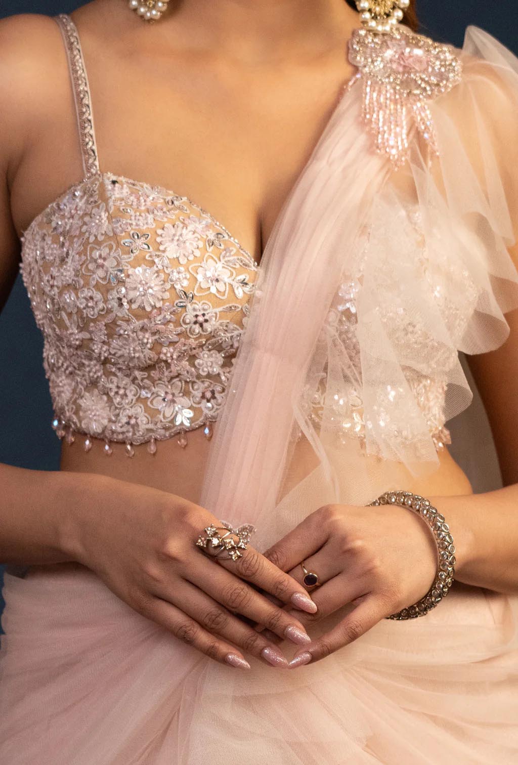 Oasis Dual Color Mermaid Ruffle Lehenga Set with Attached Dupatta