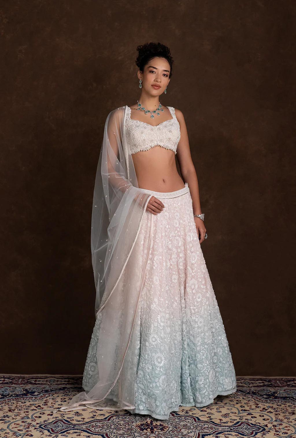 Amara Ombre Pink and Blue Crystal Embellished Lehenga Set