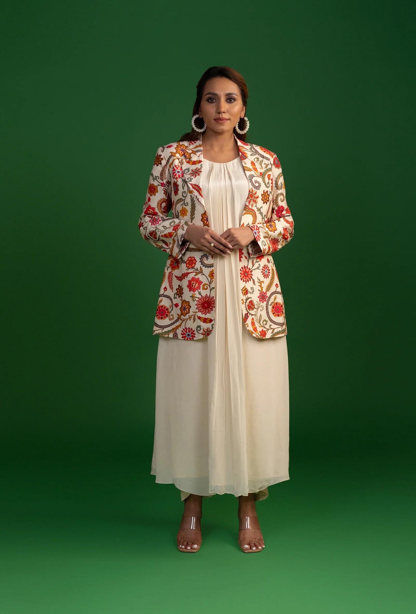 Floral Blazer Jacket & White Kurta Set