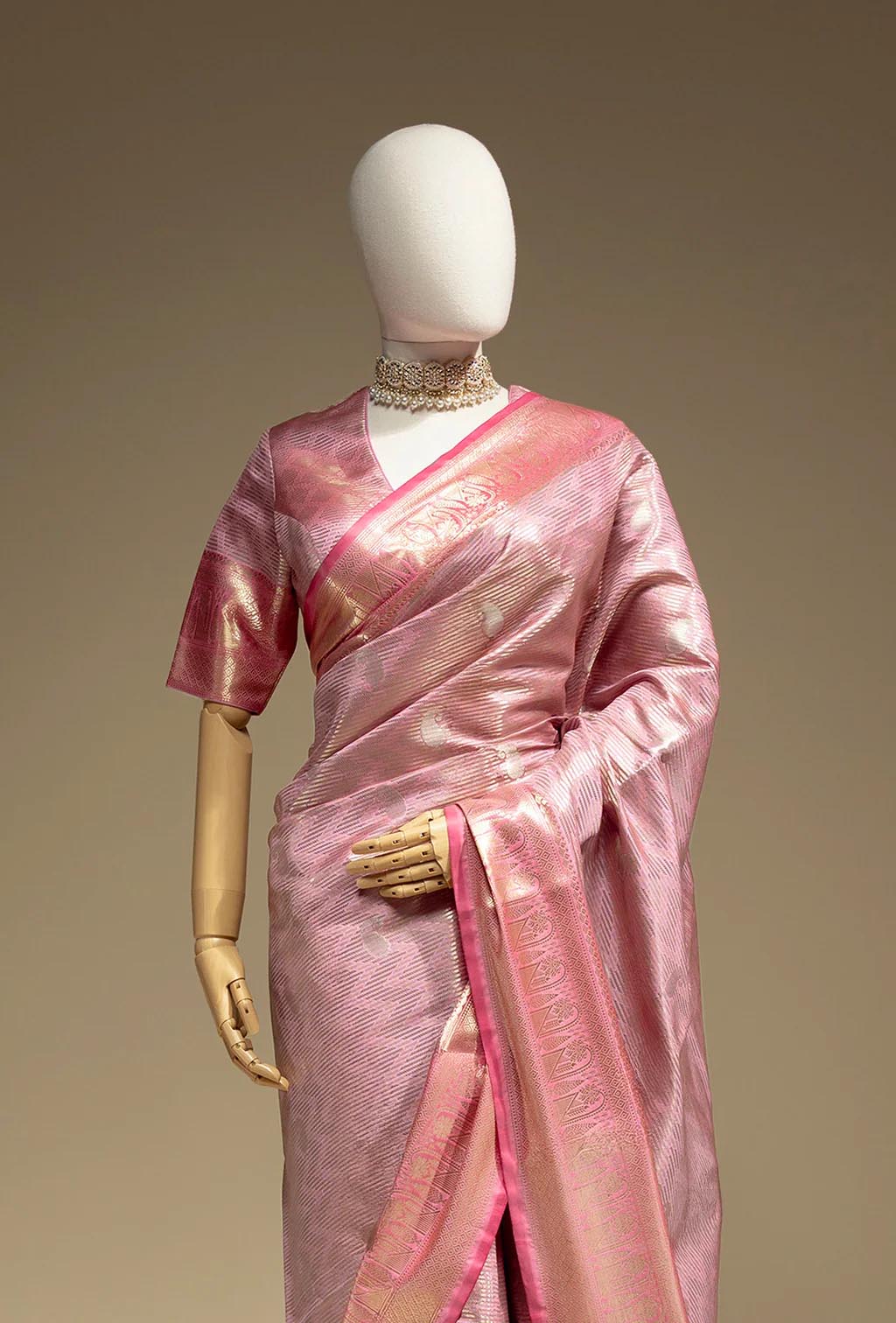 Kosa Silk Saree In Metallic Pink With A Glossy Finish