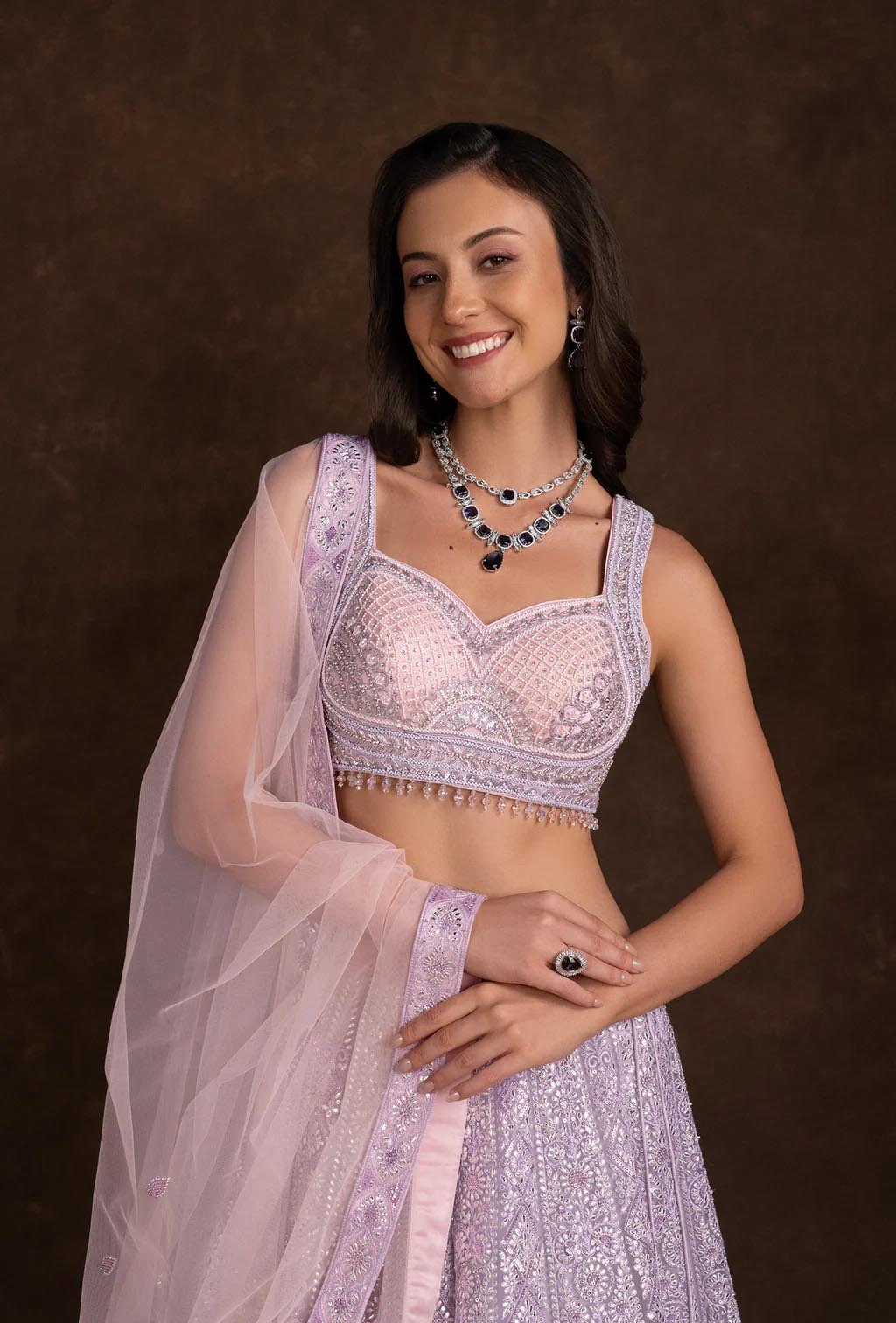 Delilah Lavender Lehenga Set with Embellished Crystal and Stonework