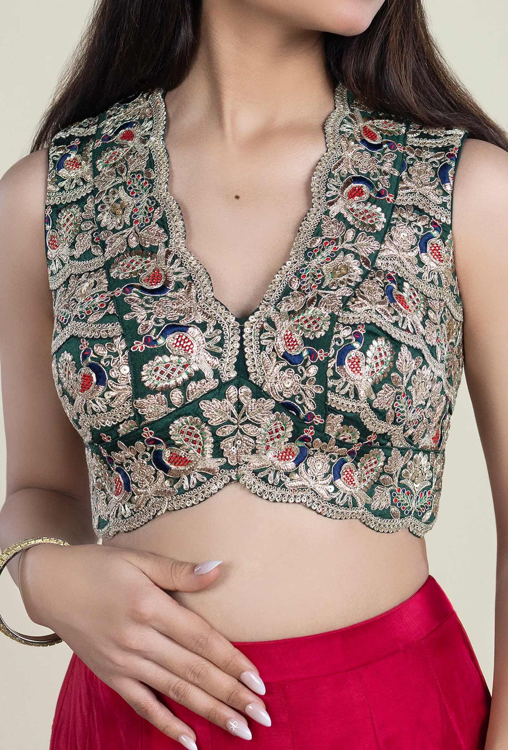 Embrel Green Resham Peacock Embroidery Blouse