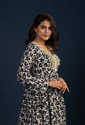 Black Floral Print Midi Dress