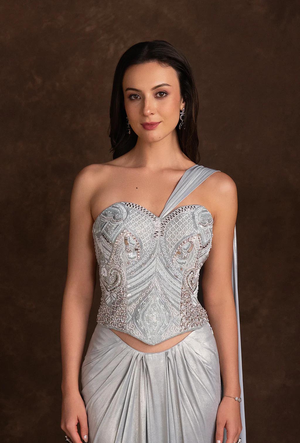 Alaska Waist Emphasizing Corset and Cinched Skirt Set in Powder Blue