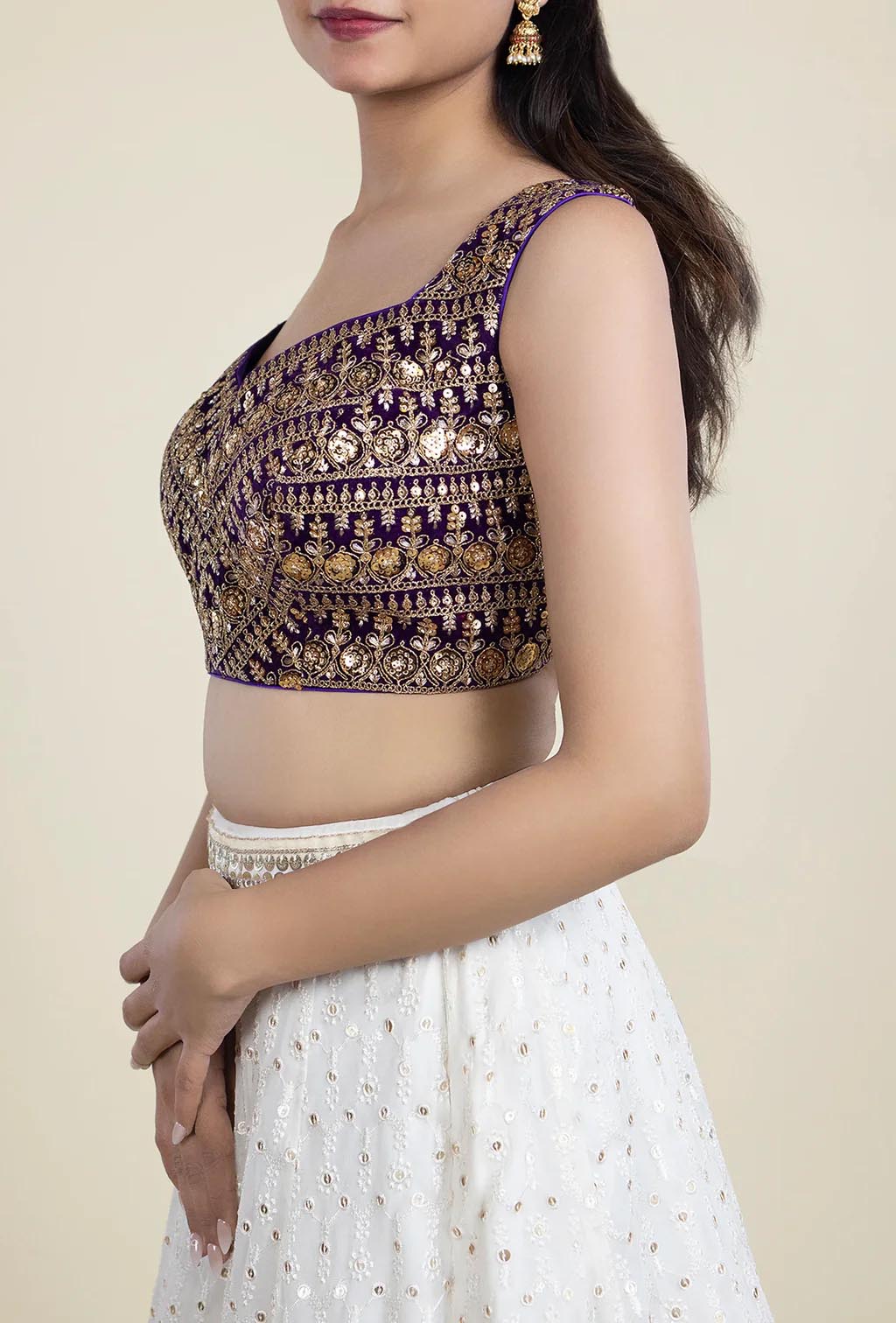 Baingani Purple with Gold Sequence Embroidered Blouse