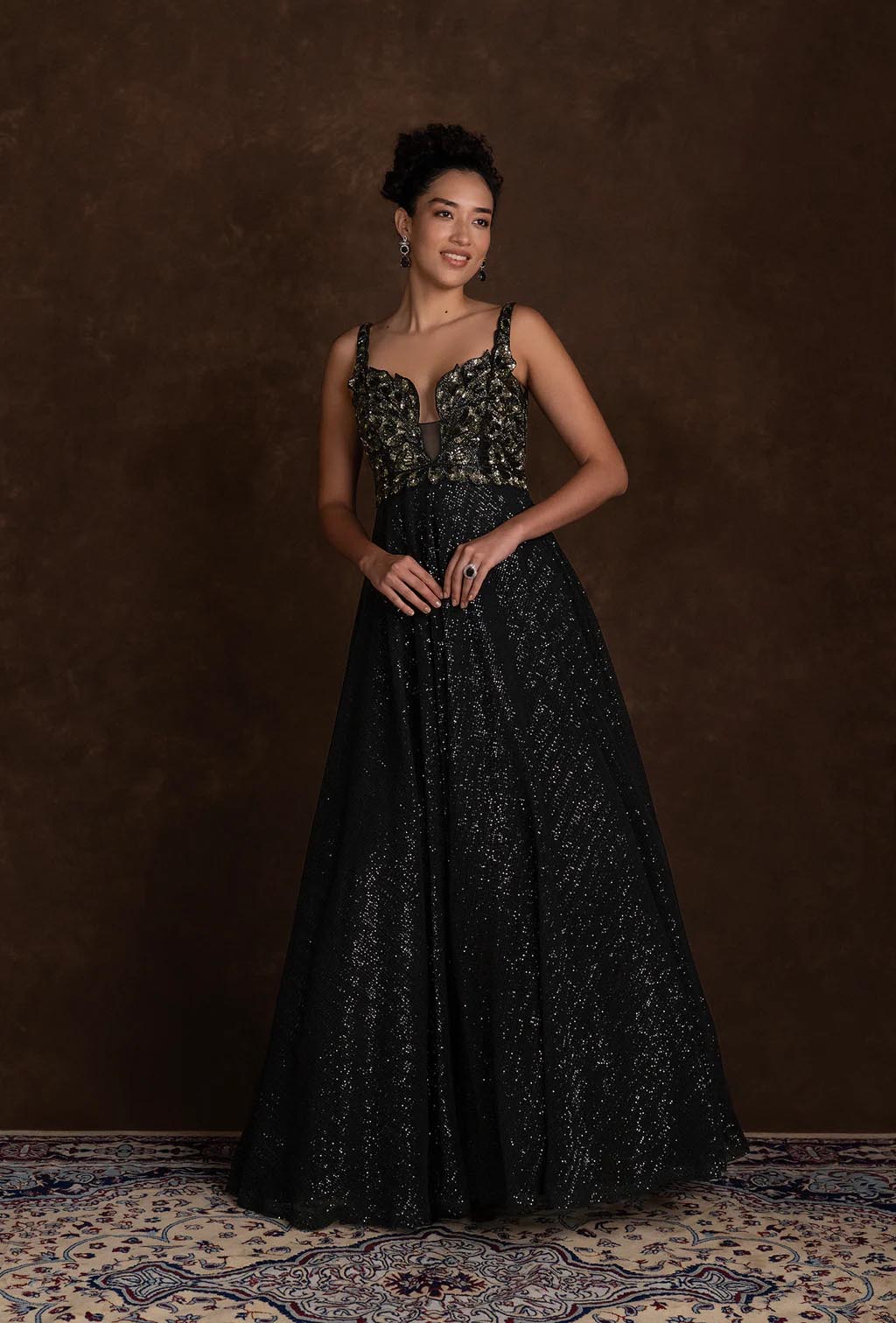 Solace Black Sweetheart Sequined Gown