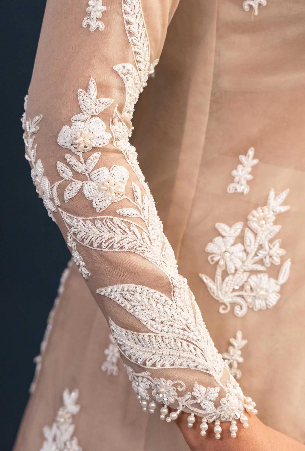 Athena Dusky Beige Plunging V-Neck Jacket Lehenga Set